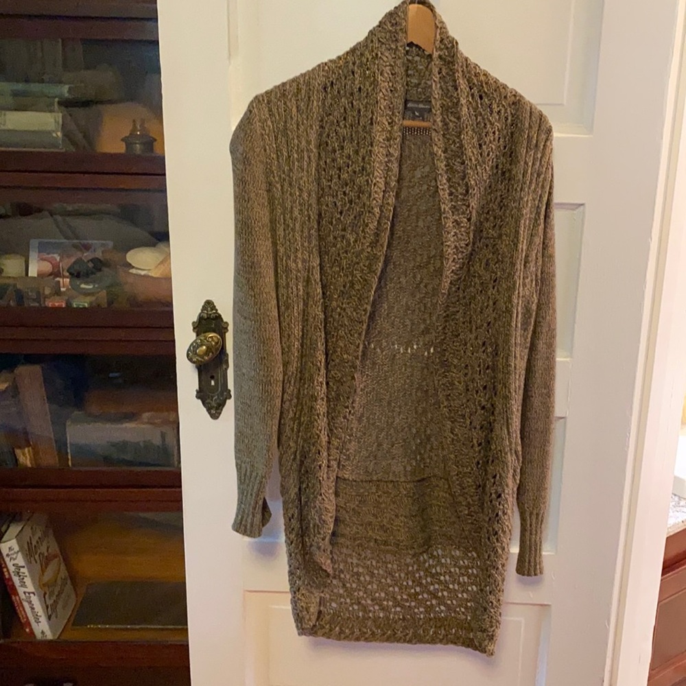 Eddie Bauer open weave mossy green cardigan.